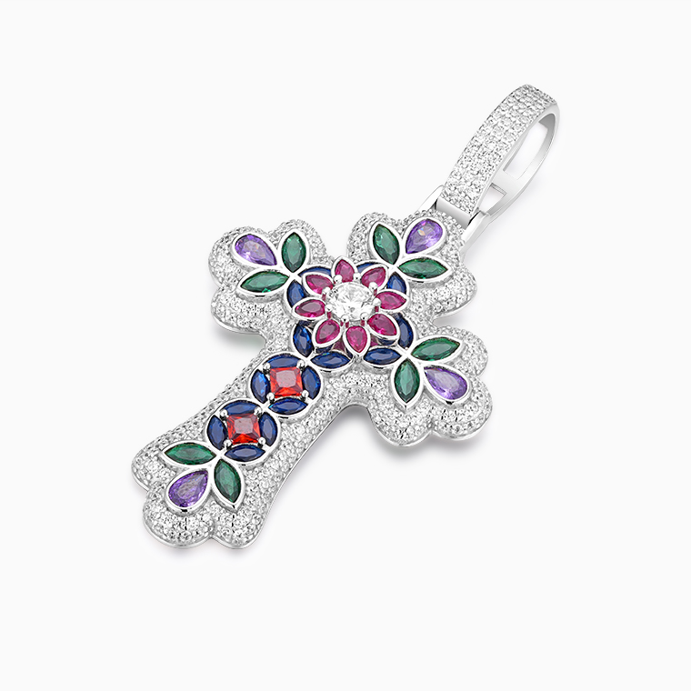Shining Star Jewelry High Quality Mixed Fancy Cut Colored Zircon Cross Pendant Shining Star Jewelry High Quality Mixed Fancy Cut Colored Zircon Cross Pendant
