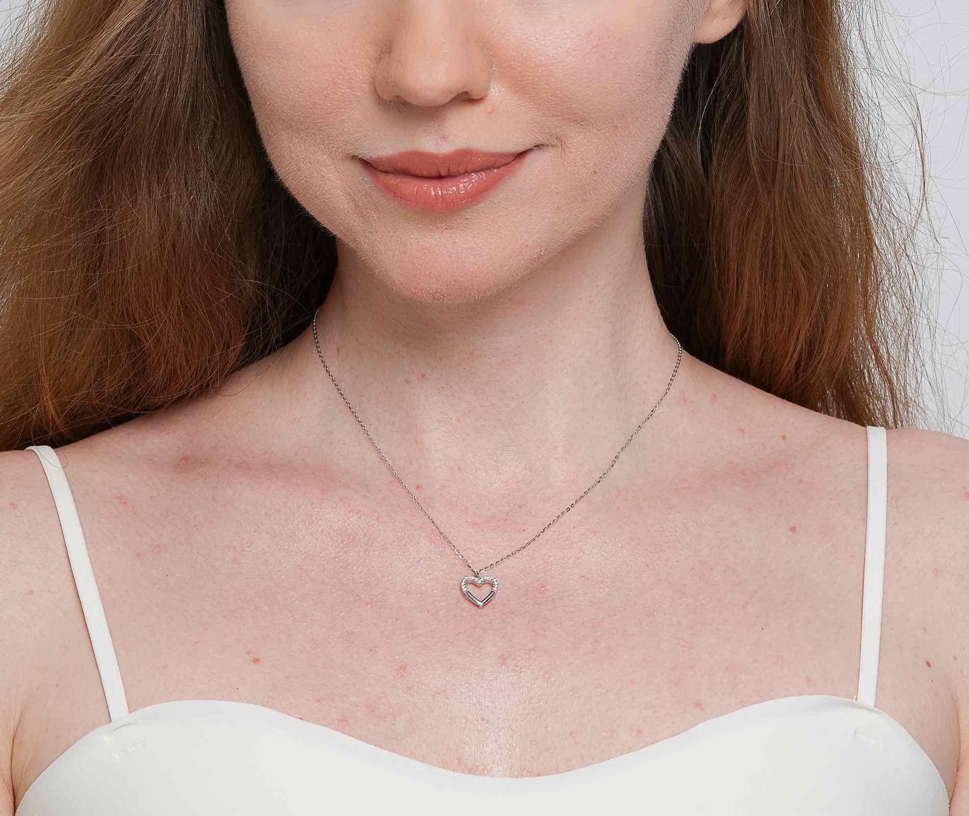 Shining Star Jewelry Adjustable Diamond Hollow Heart Shape Pendant Fine Necklace