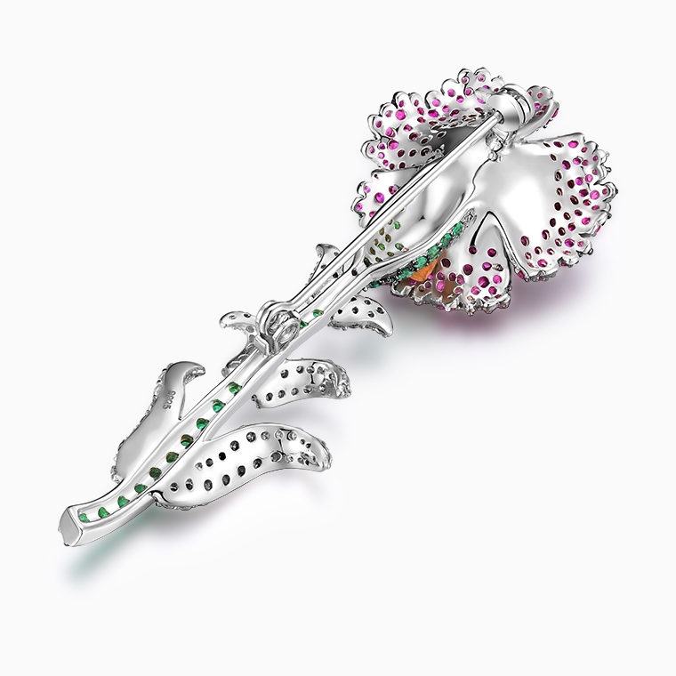 Shining Star Jewelry Elegant Style Colored Zircon 925 Silver Flower Brooch Women