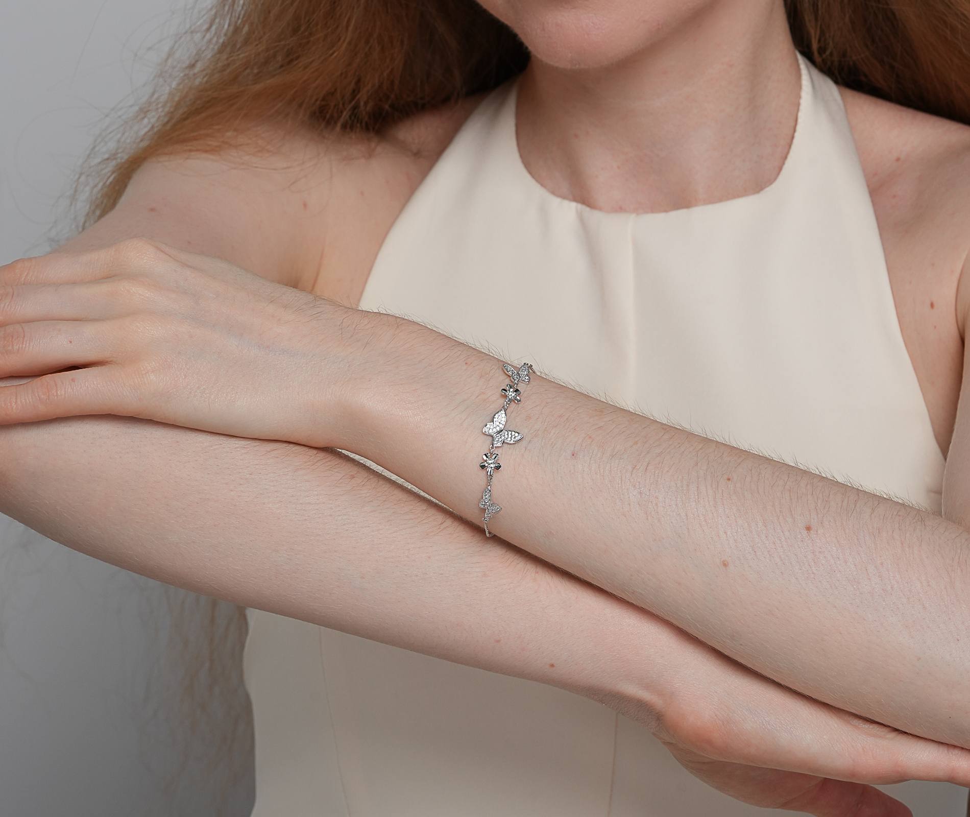 Shining Star Jewelry Women's Adjustable Moissanite Butterfly Flower Fine Bracelet Shining Star Jewelry Women's Adjustable Moissanite Butterfly Flower Fine Bracelet