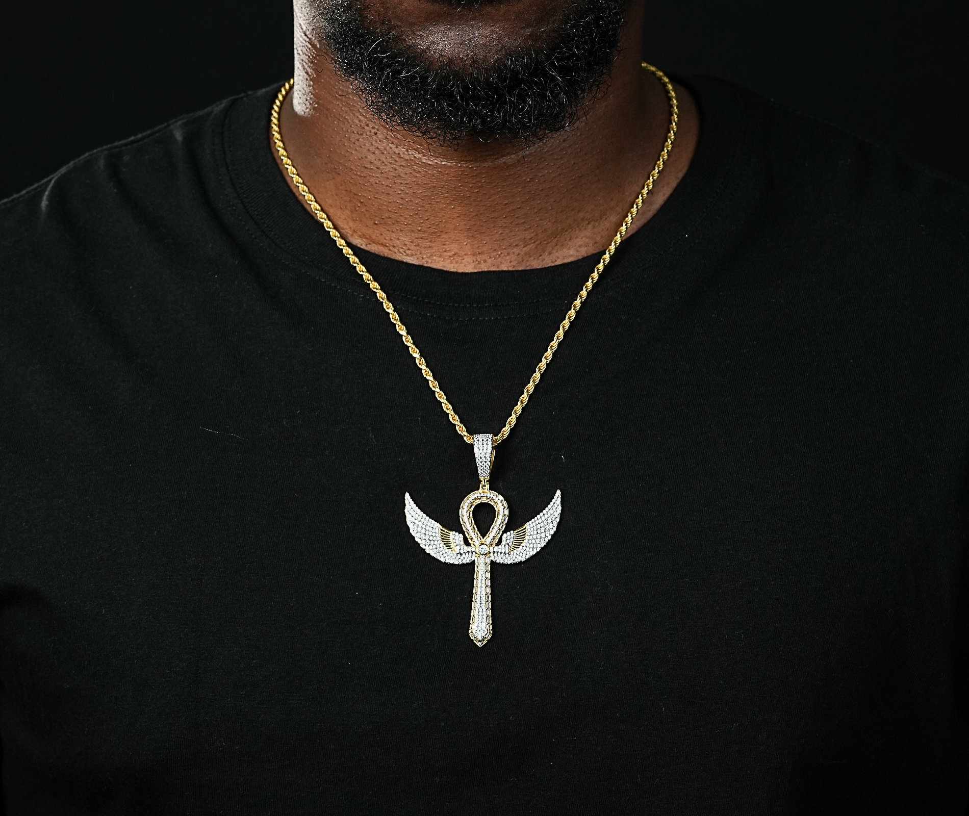 Shining Star Jewelry Vvs Moisasnite Diamond Wing Ankh Cross Pendant Necklace