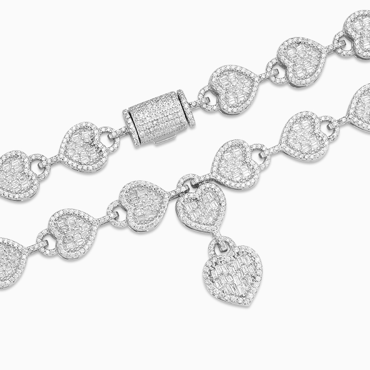 Shining Star Jewelry Hiphop Street Style Trendy Women Baguette CZ Heart Necklace