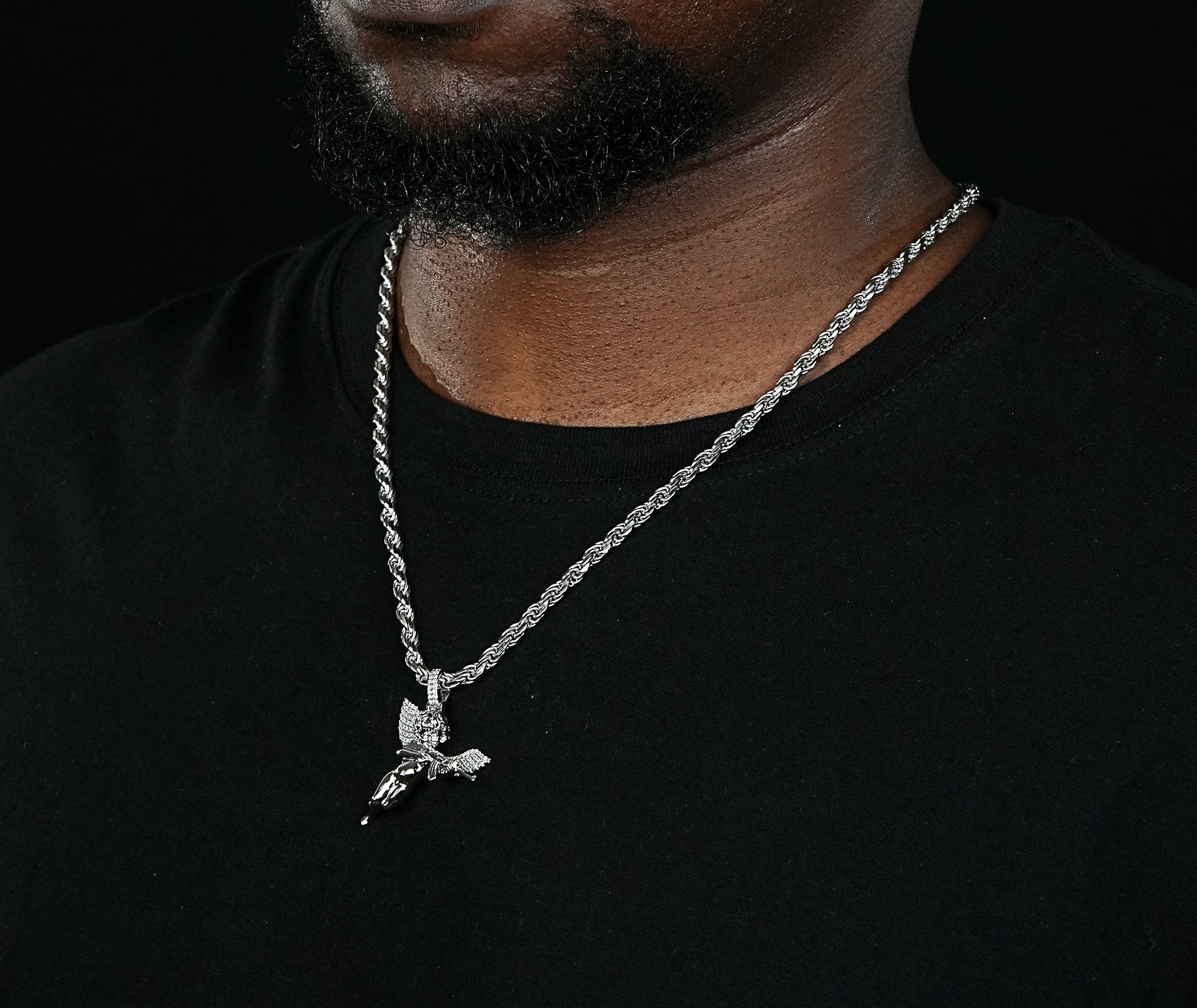 Shining Star Jewelry 925 Silver Revenge Angel Iced Zircon Crystal Wing Pendant