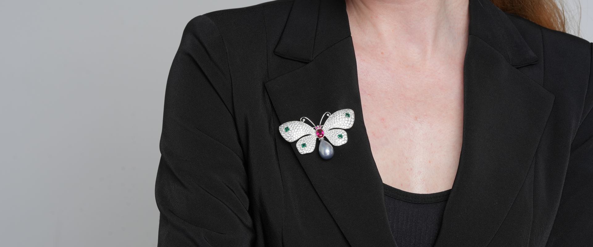 Shining Star Jewelry Women's Fashion Ruby Zircon 925 Silver Butterfly Brooch