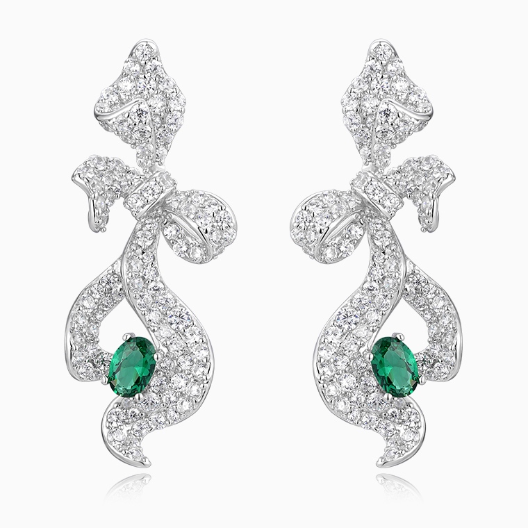 Shining Star Jewelry Classic Vintage Green Gemstone Iced Out Bow Earrings Women