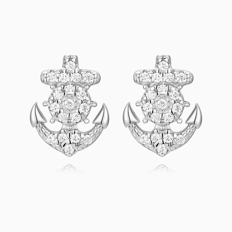 Shining Star Jewelry New fashion Hip Hop Mens Silver Ship Anchor Rudder Earrings