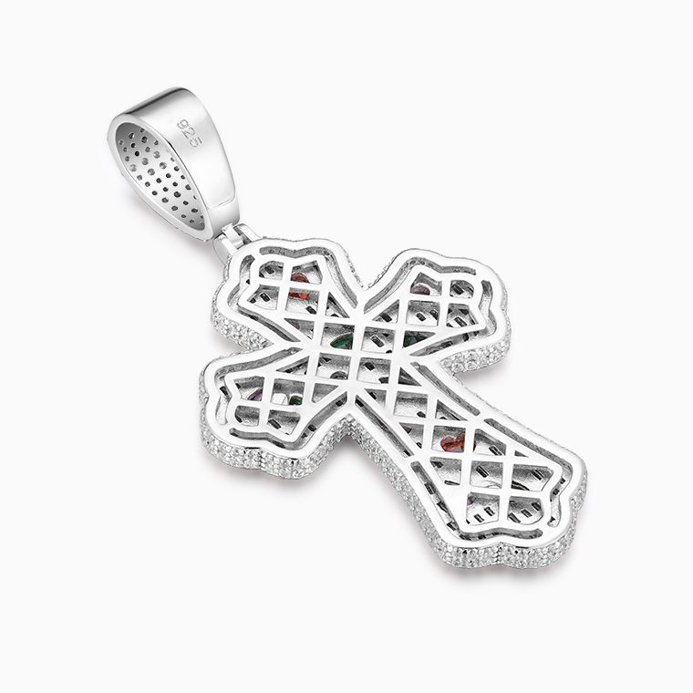 Shining Star Jewelry Multi Color CZ Moissanite 925 Silver Hip Hop Cross Pendant