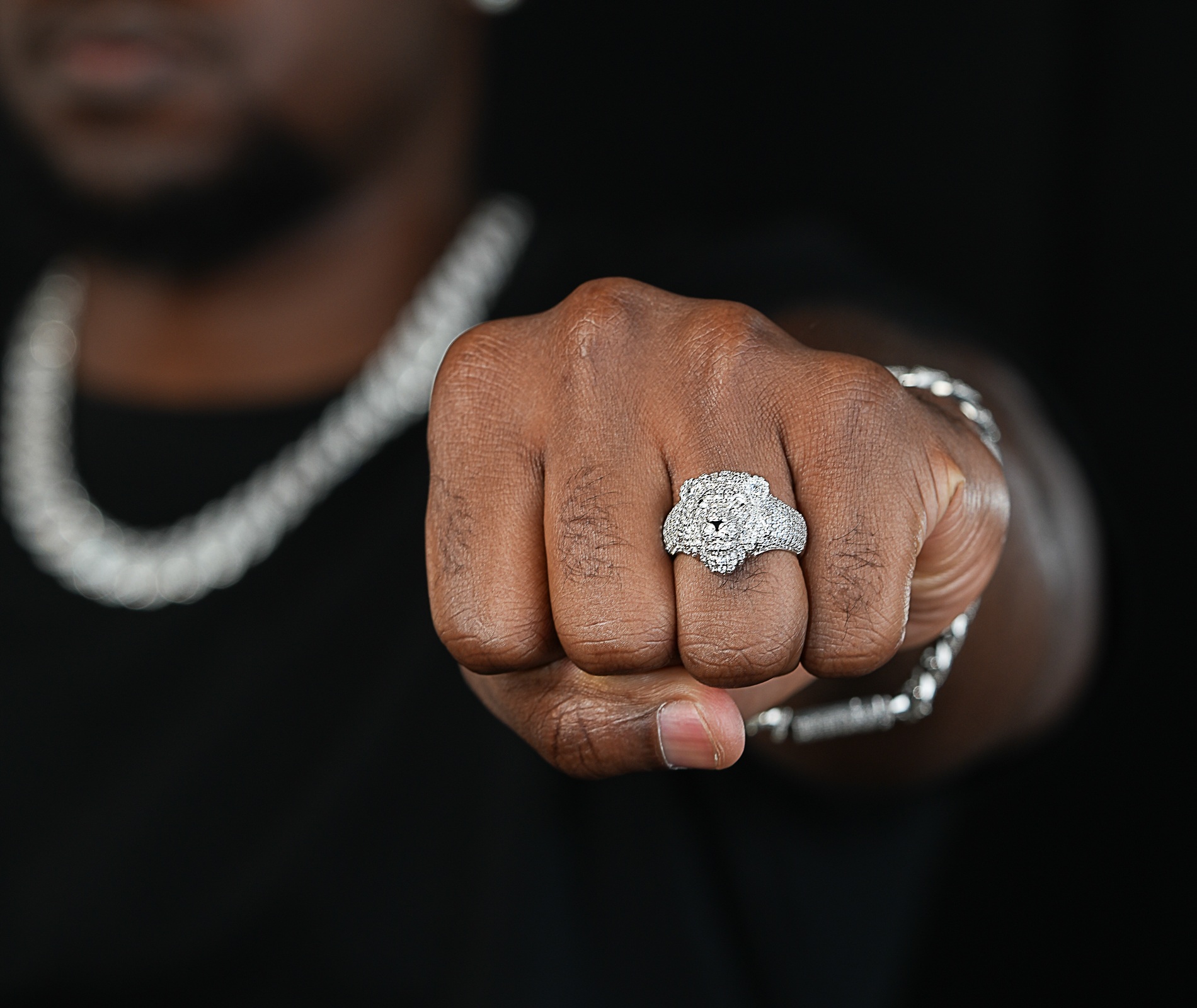 Shining Star Jewelry High Quality Sterling Silver Moissanite Hip Hop Tiger Ring