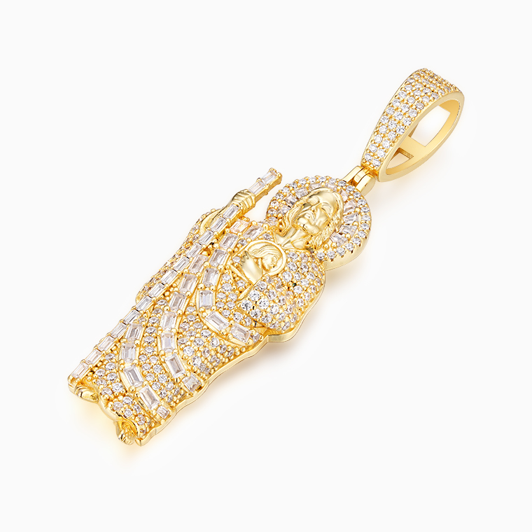 Shining Star Jewelry Men's Solid Silver St Jude San Judas Tadeo Iced Pendant Shining Star Jewelry Men's Solid Silver St Jude San Judas Tadeo Iced Pendant