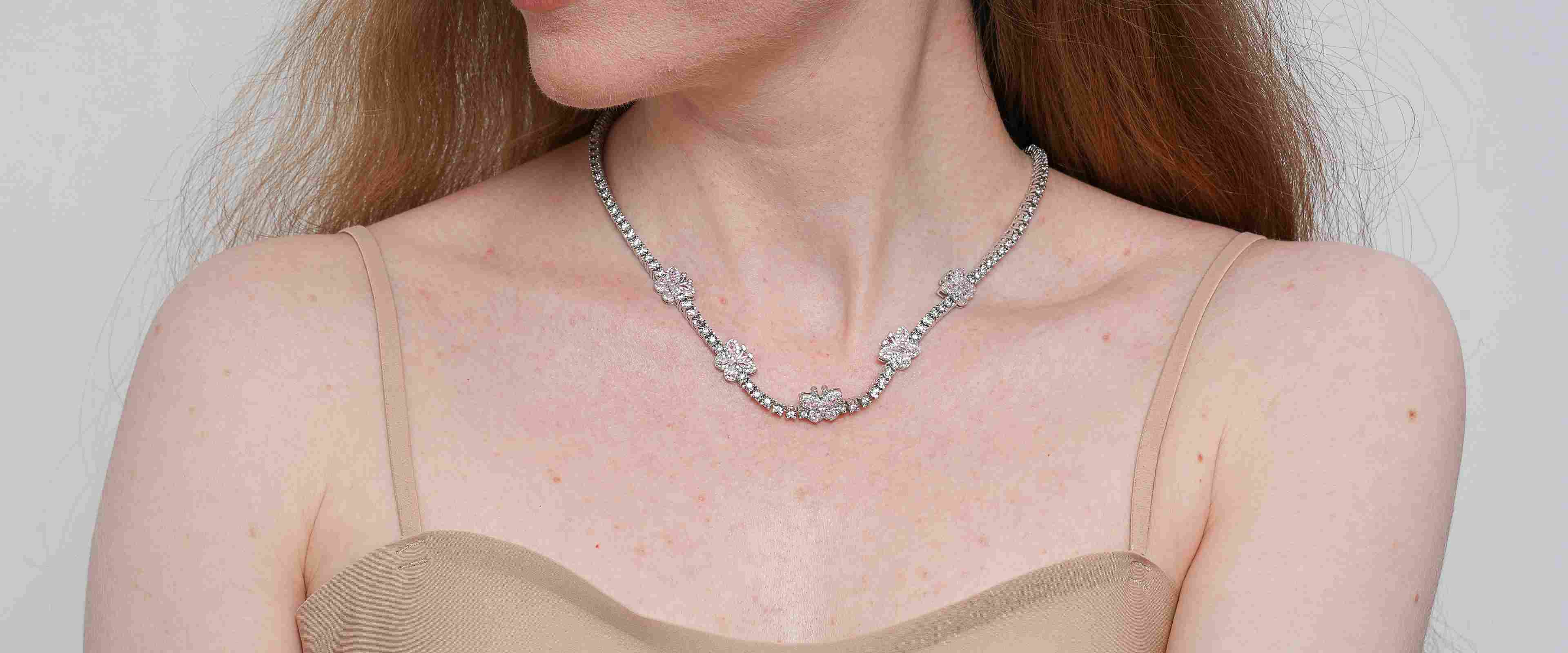 Shining Star Jewelry Women's Moissanite Colored Zircon Butterfly Tennis Necklace