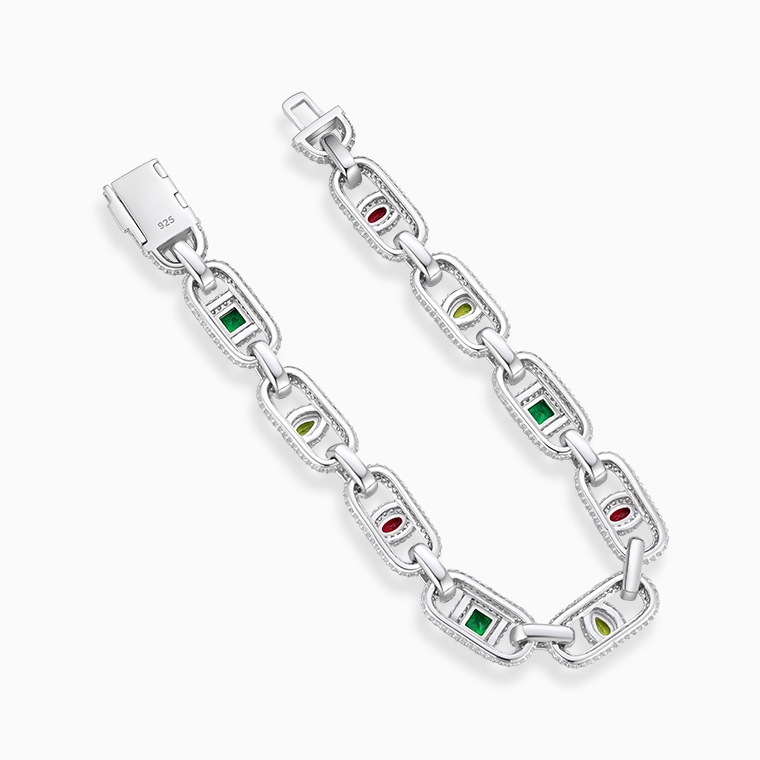 Shining Star Jewelry Luxurious Colored Zircon Moissanite Stylish Cuban Bracelet