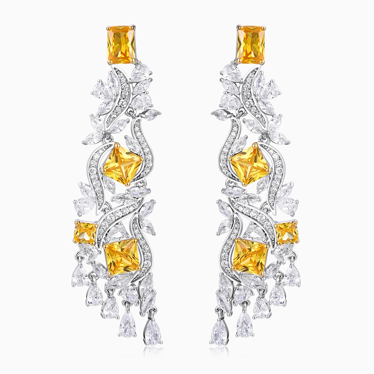 Shining Star Jewelry Luxury Yellow Zircon Iced Out Tassels Dangle Earrings Women Shining Star Jewelry Luxury Yellow Zircon Iced Out Tassels Dangle Earrings Women