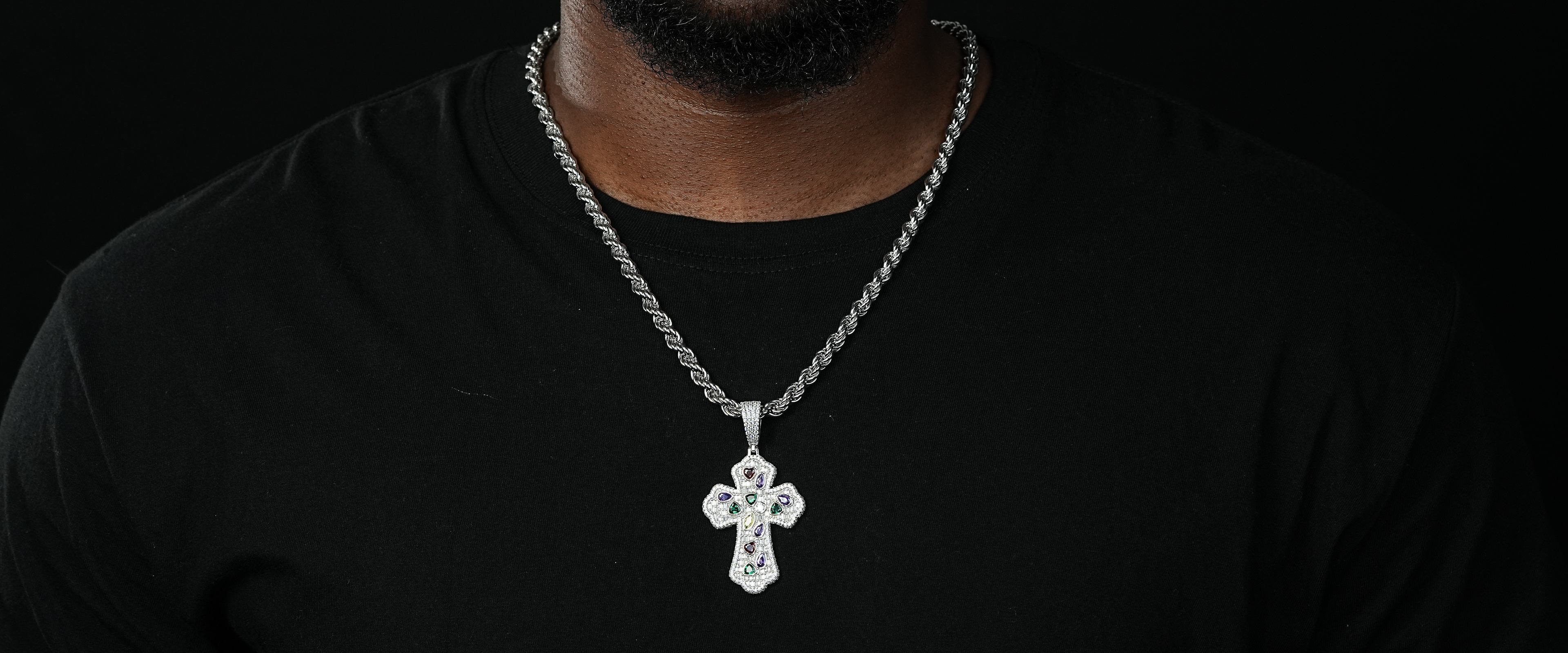 Shining Star Jewelry Multi Color CZ Moissanite 925 Silver Hip Hop Cross Pendant