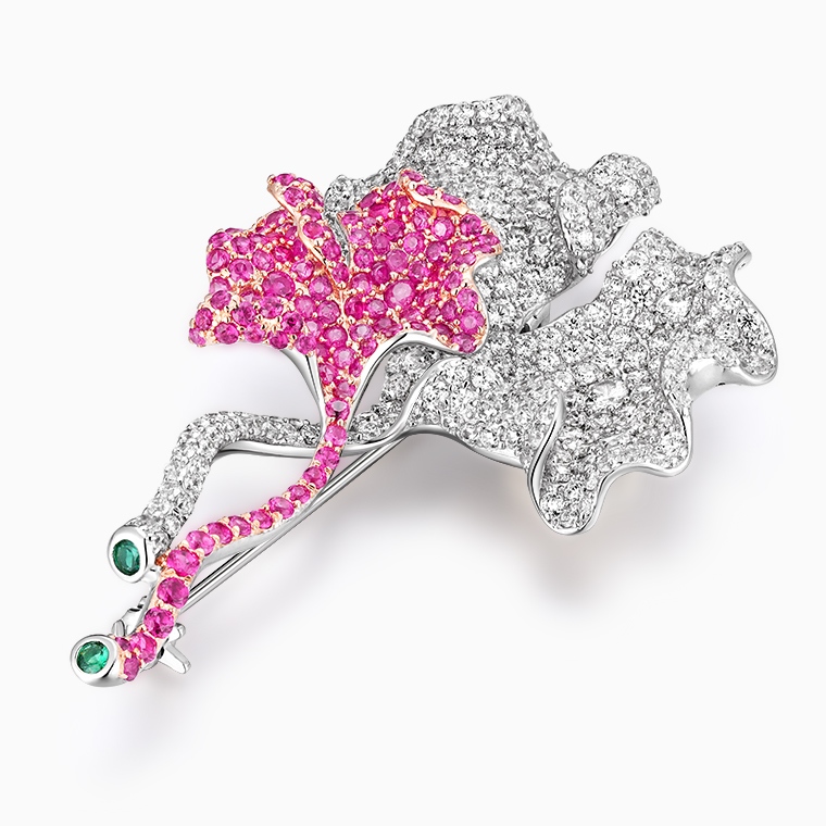 Shining Star Jewelry Elegant Style 925 Silver Colored Zircon Ginkgo Leaf Brooch
