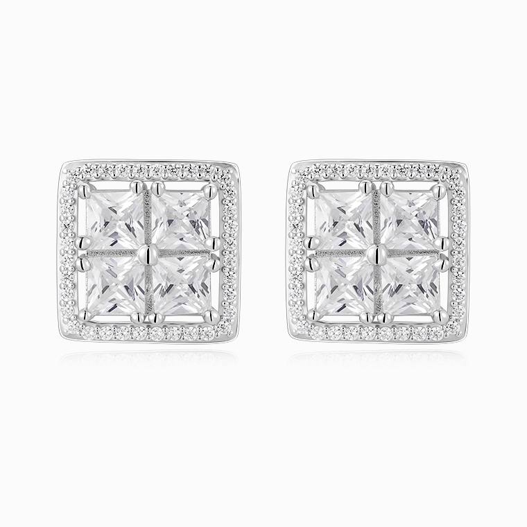 Shining Star Jewelry Women's Moissanite Princess Cut Square Shape Stud Earrings