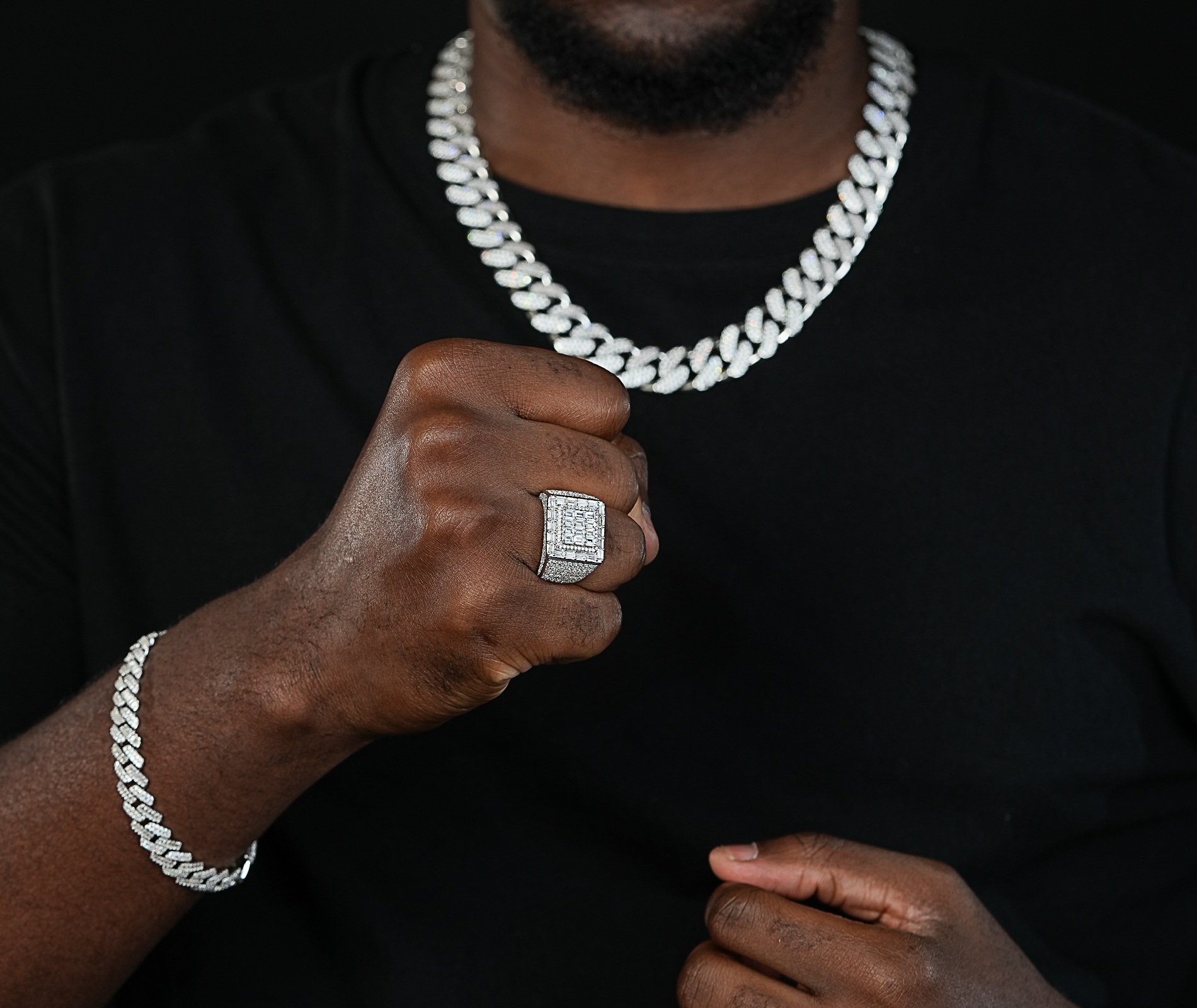 Shining Star Jewelry Mens D VVS Clarity Moissanite Square Shape Layer Ring