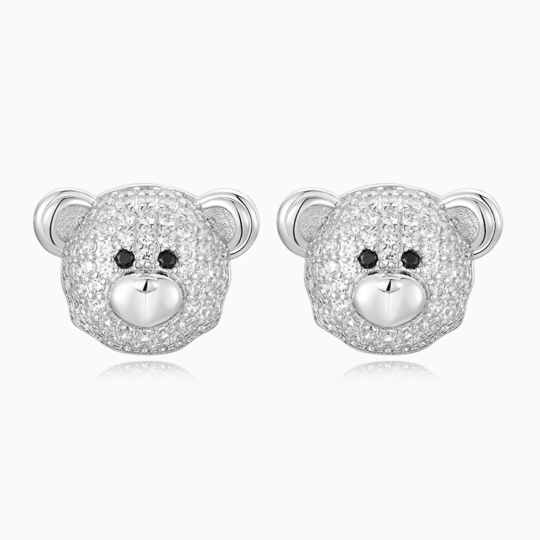 Shining Star Jewelry Girl's Sterling Silver Moissanite Cute Bear Stud Earrings