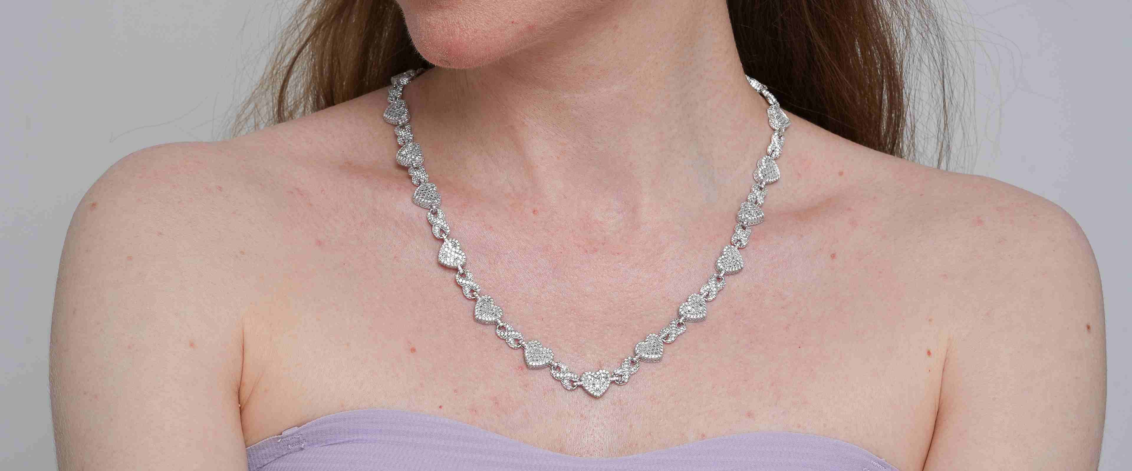 Shining Star Jewelry VVS Moissanite Infinity Link Chain Baguette Heart Necklace