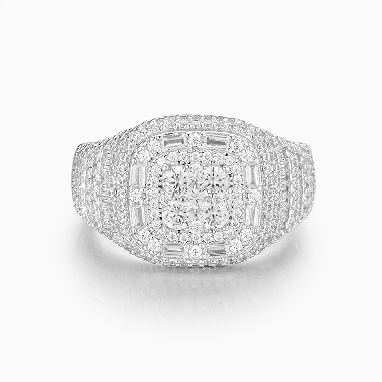 Shining Star Jewelry Men Silver Sparkling Cubic Zirconia Iced Out Cluster Ring