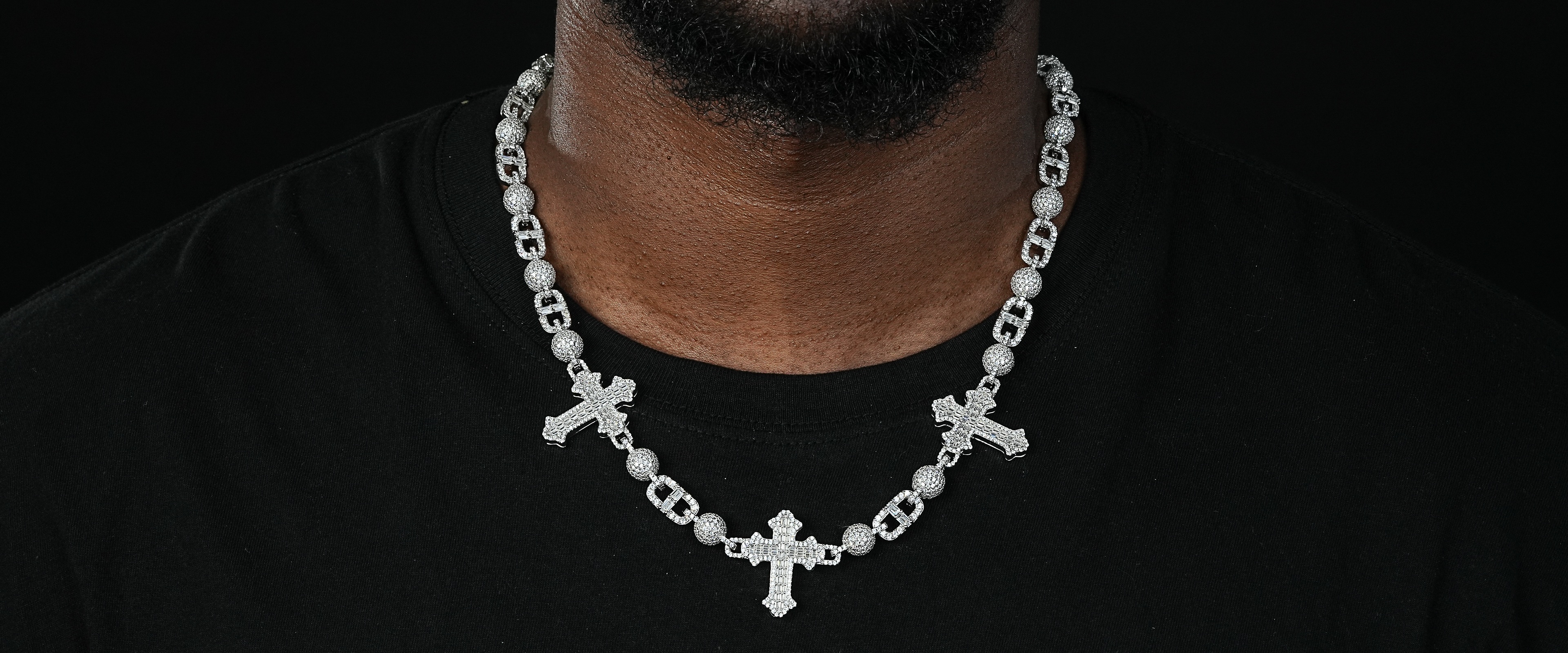 Shining Star Jewelry 30mm Iced Out Cross Sterling Silver Moissanite Link Chain