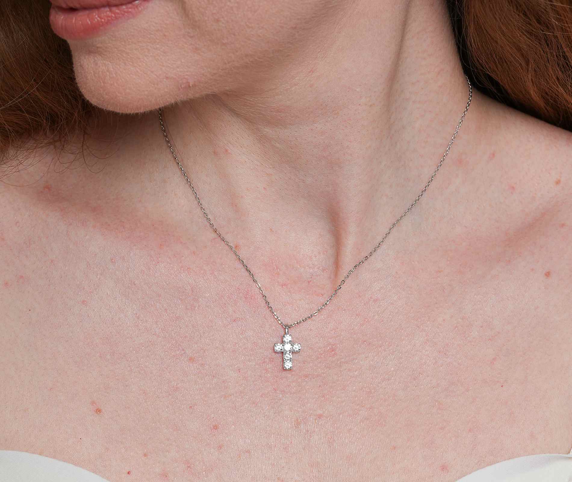 Shining Star Jewelry Adjustable VVS Moissanite Cross Pendant Fine Necklace Women