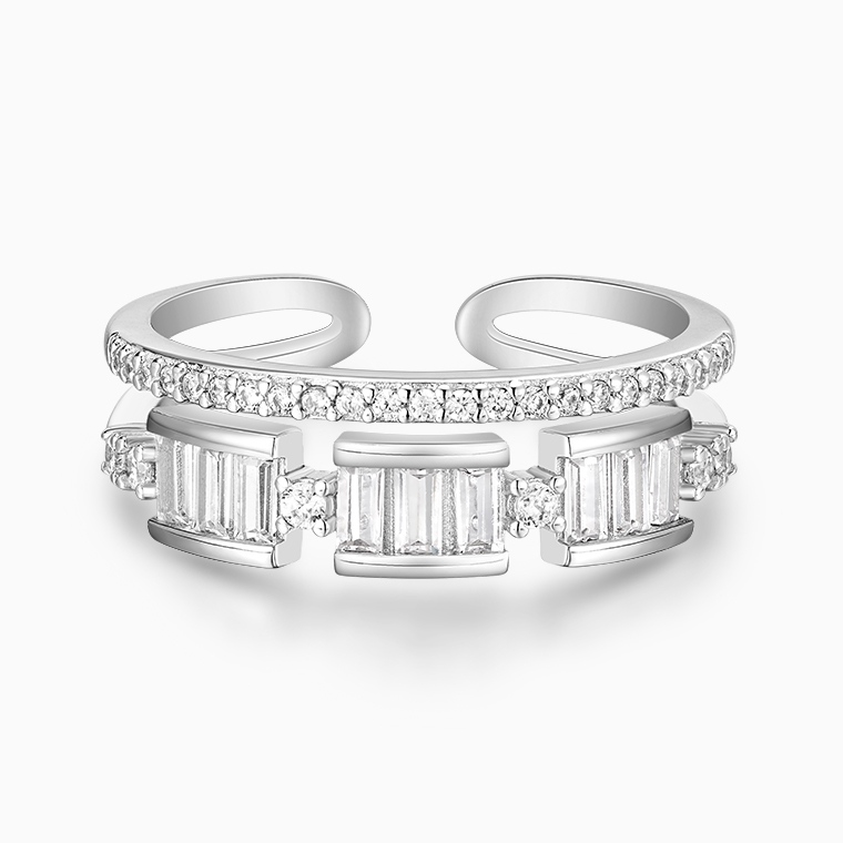 Shining Star Jewelry Fashion Trend Zircon Baguette Cut Iced Out Open Ring Women