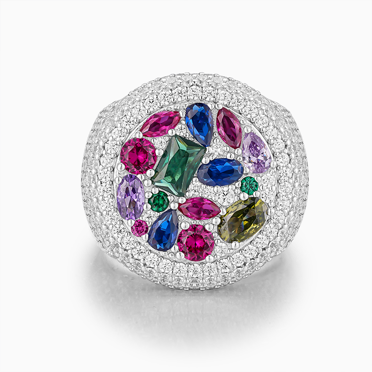 Shining Star Jewelry Men's Silver Rings Green Colored Stones Moissanite Ring