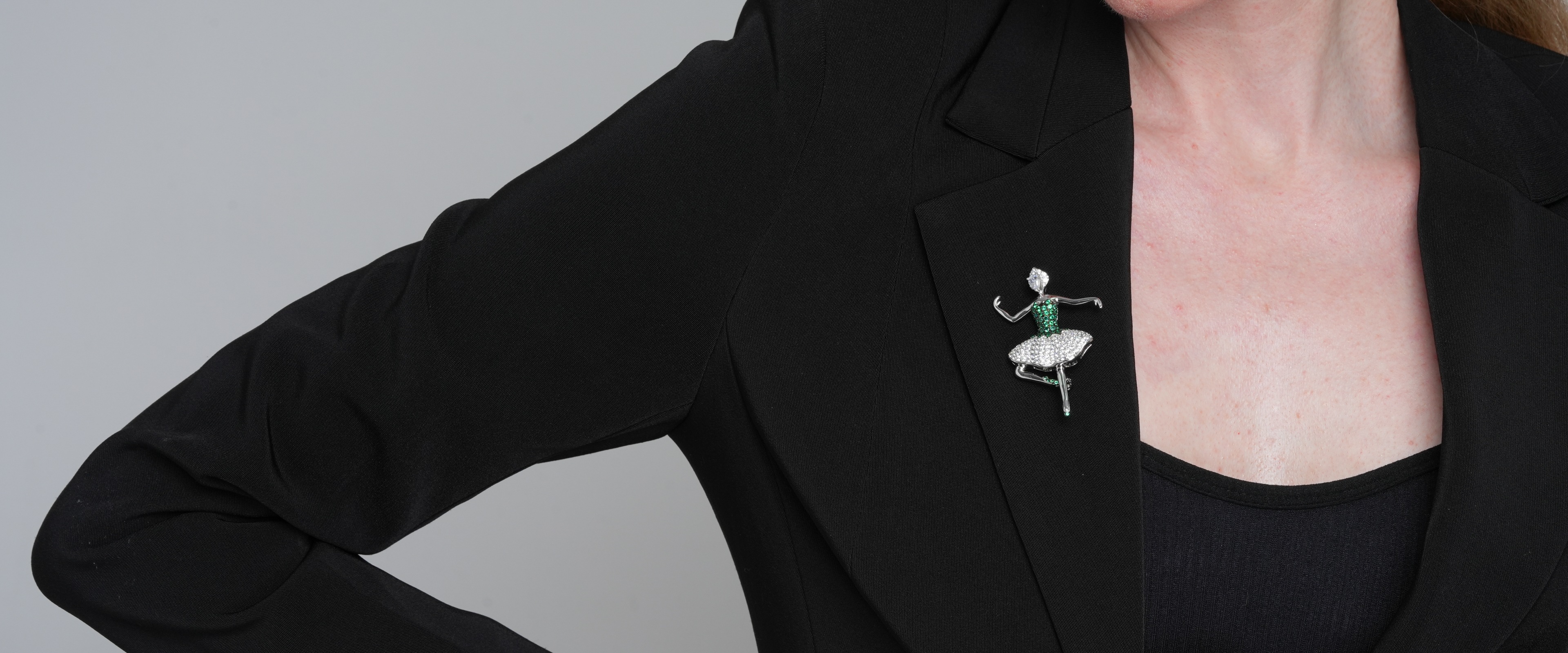 Shining Star Jewelry Cubic Zirconia Dancing Girl Silver Safety Pin Brooches