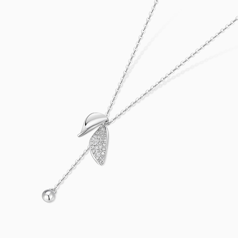 Shining Star Jewelry Adjustable CZ 925 Silver Leaves Pendant Fine Necklace Women