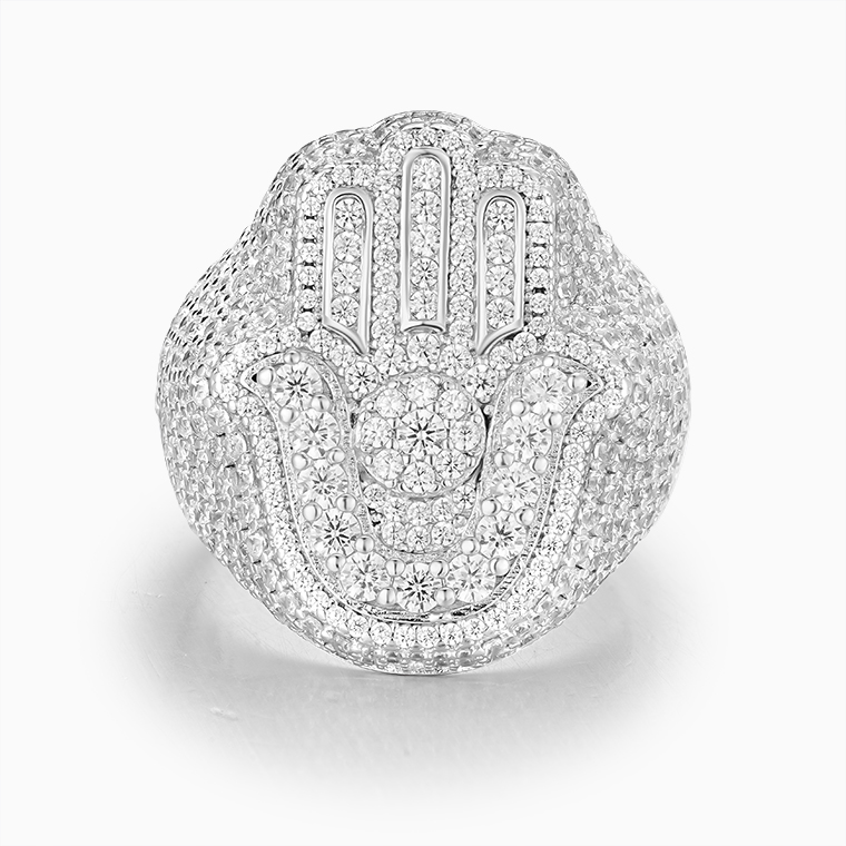 Shining Star Jewelry Chunky 925 Sterling Silver Moissanite Men Hamsa Ring