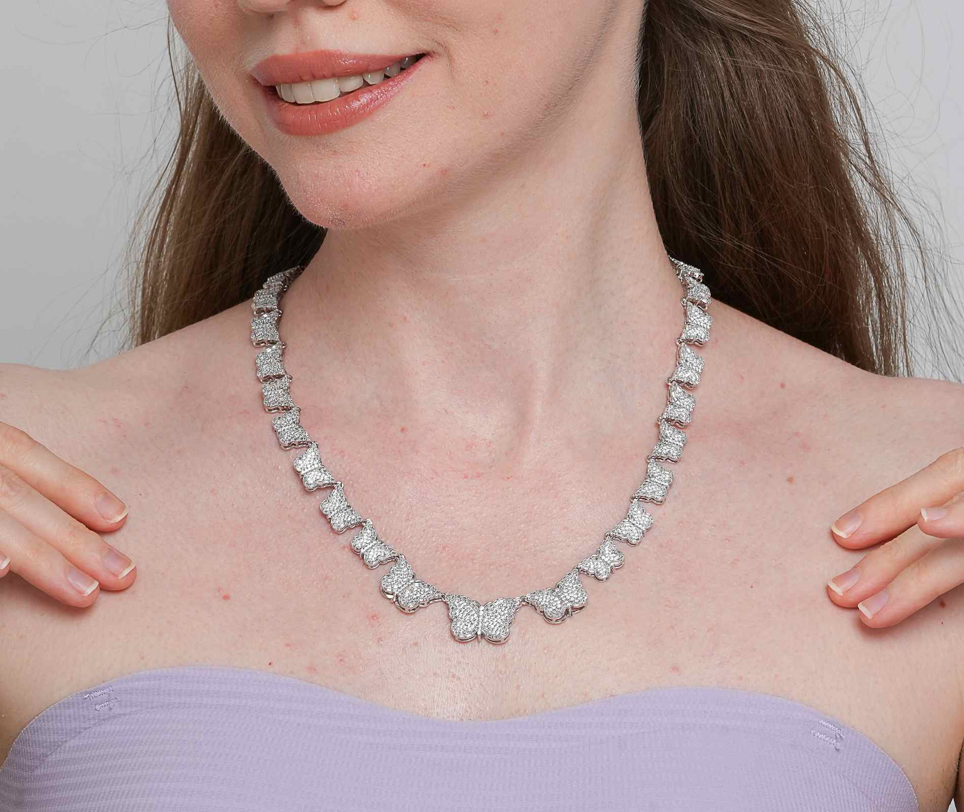 Shining Star Jewelry Fashionable Silver Iced Out Moissanite Butterfly Necklace