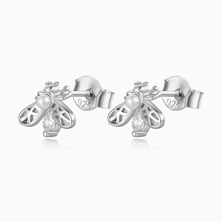 Shining Star Jewelry Women's Sterling Silver Zircon Mini Dragonfly Stud Earrings