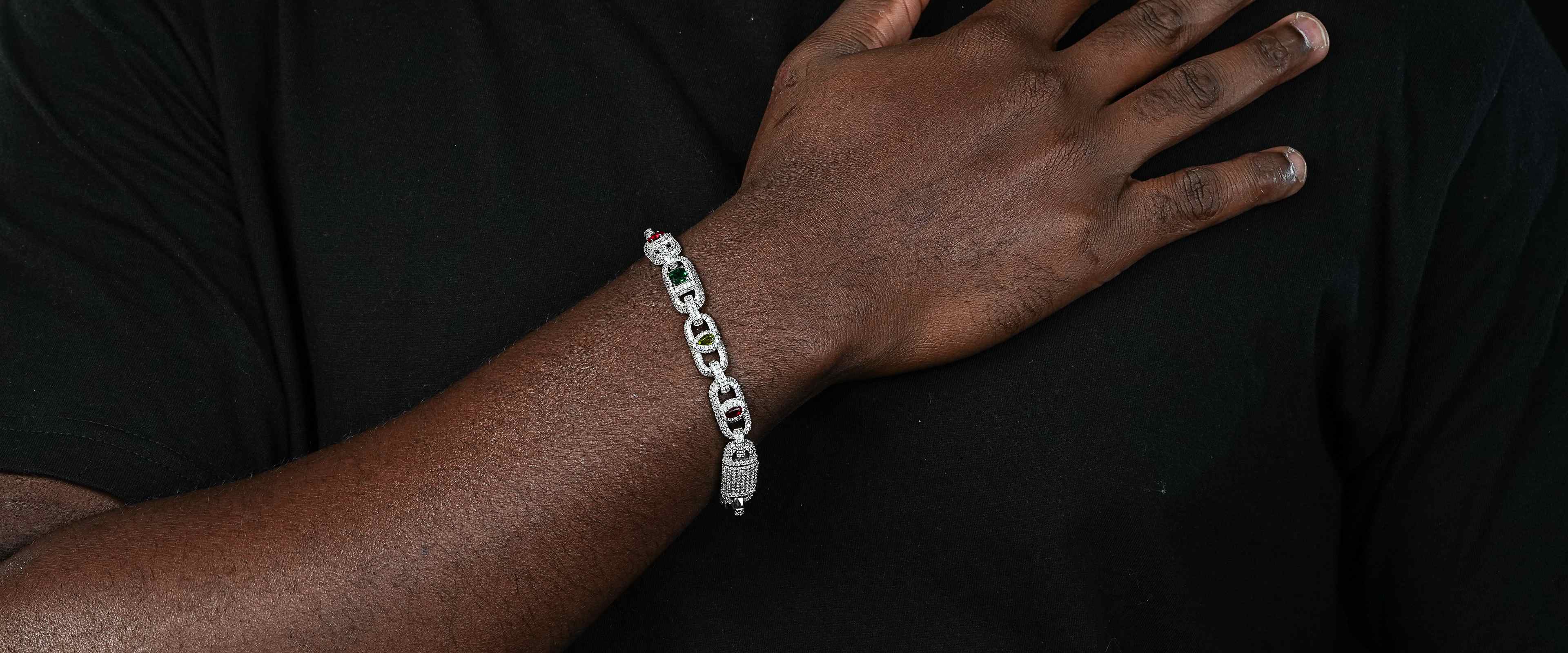 Shining Star Jewelry Luxurious Colored Zircon Moissanite Stylish Cuban Bracelet