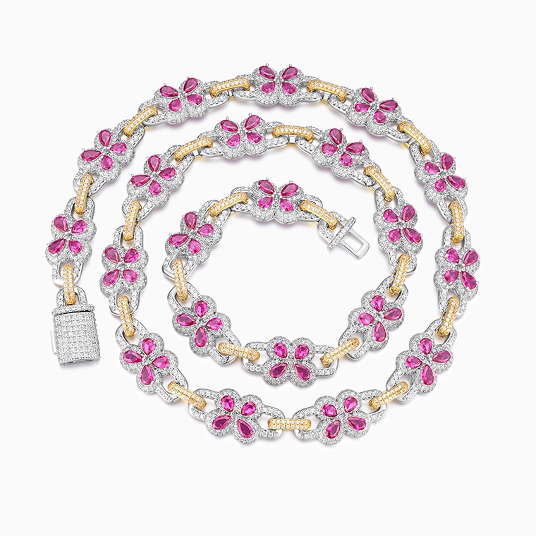 Shining Star Jewelry Elegant Luxury 925 Silver Pear Cut Ruby Butterfly Necklace