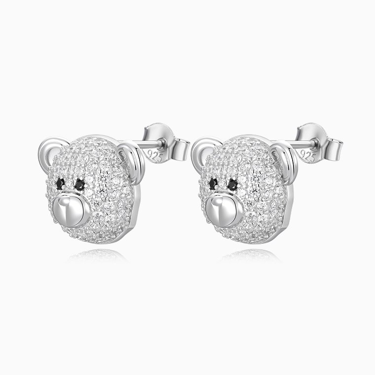 Shining Star Jewelry Girl's Sterling Silver Moissanite Cute Bear Stud Earrings