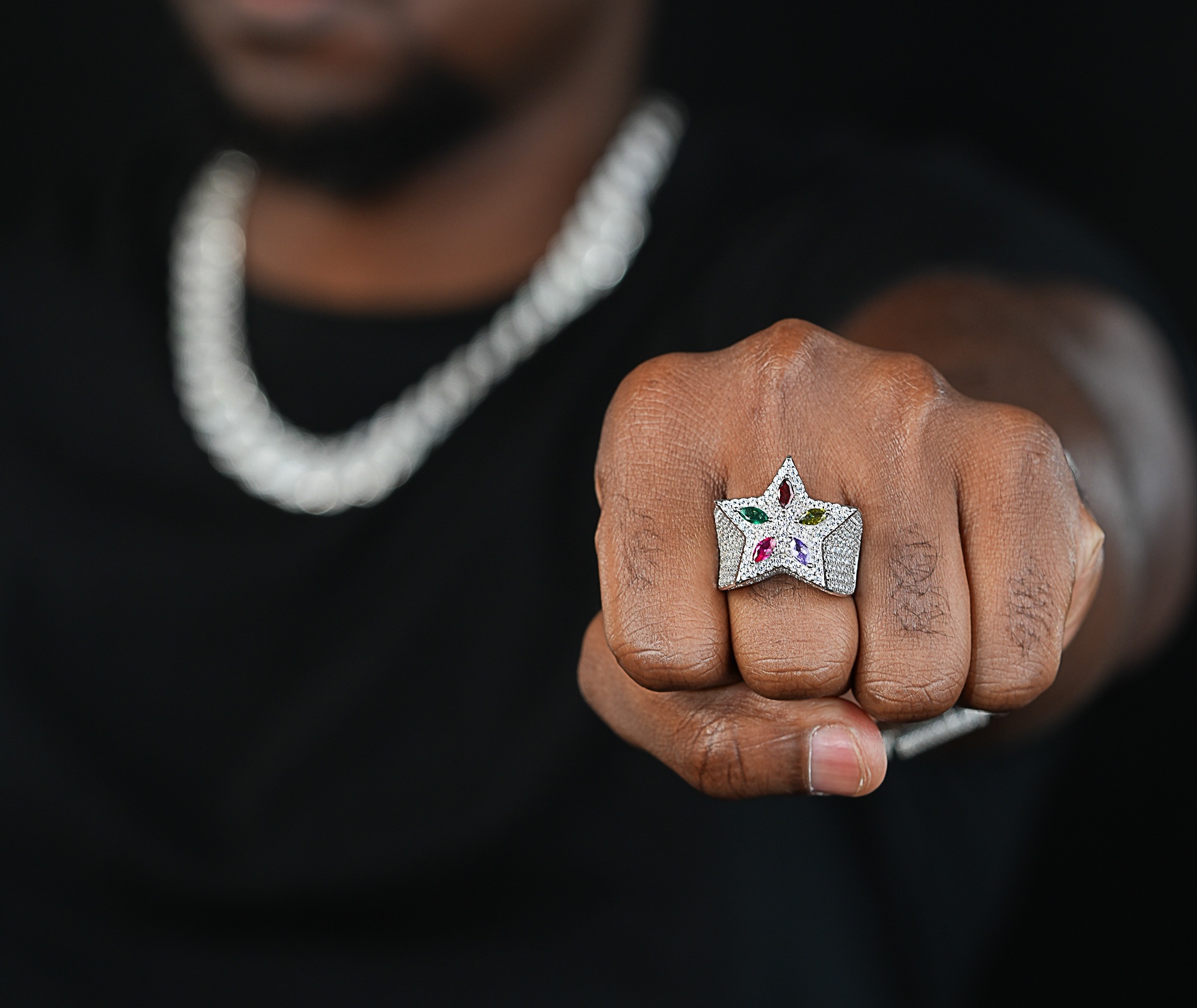 Shining Star Jewelry Men's Colored Zircon White vvs Moissanite Star Ring Shining Star Jewelry Men's Colored Zircon White vvs Moissanite Star Ring