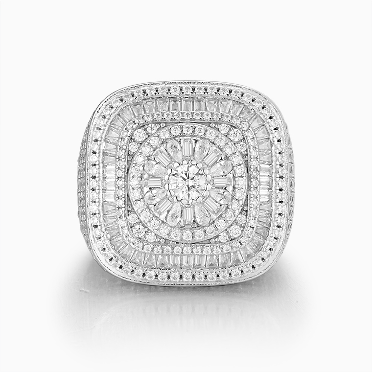 Shining Star Jewelry Chunky Luxury Various Shaped Diamonds Clustered Flower Ring