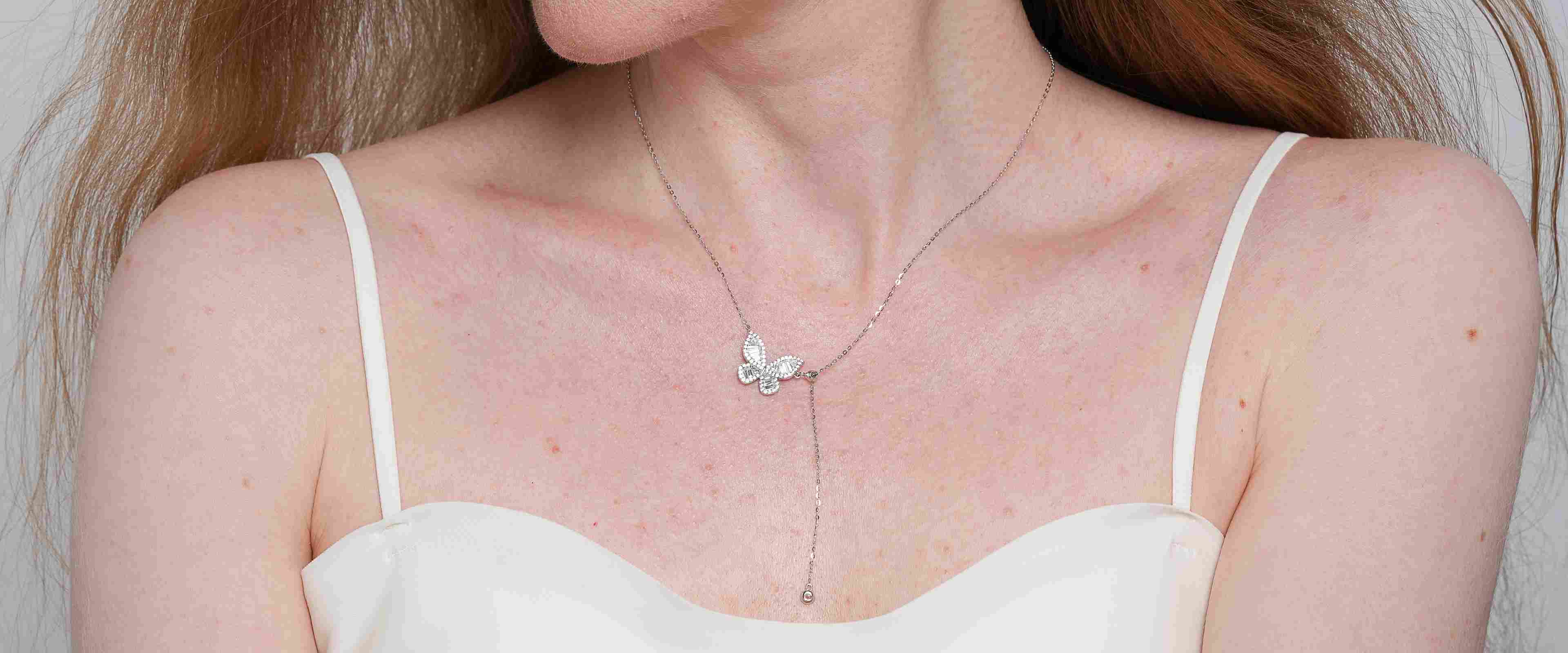 Shining Star Jewelry Adjustable Iced Baguette Moissanite Butterfly Fine Necklace