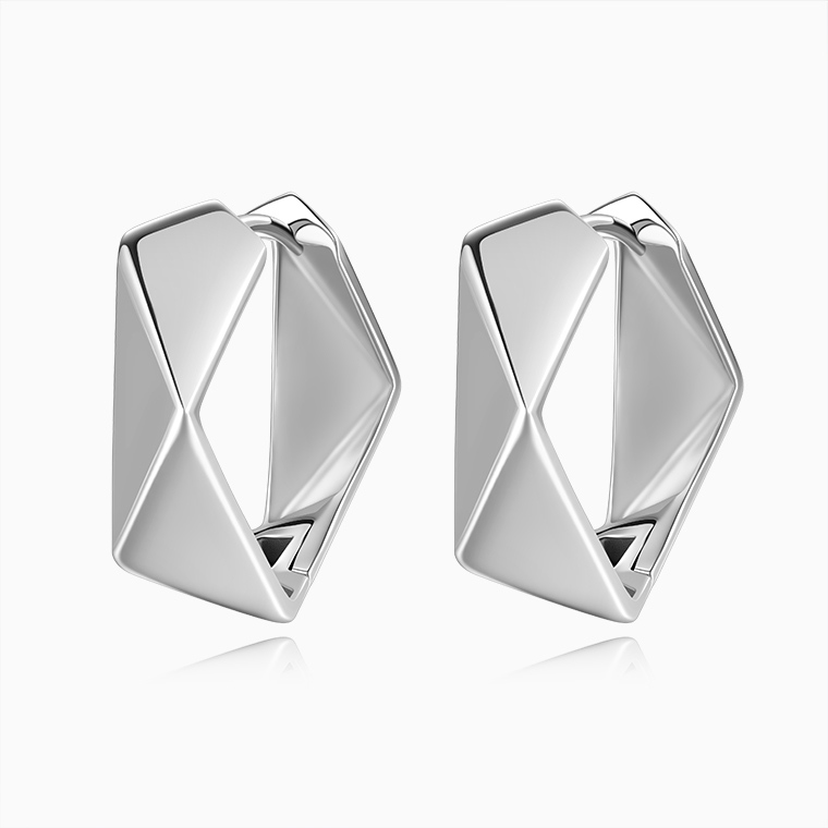 Shining Star Jewelry Fashion 925 Sterling Silver Smooth Rhombus Hoop Earrings