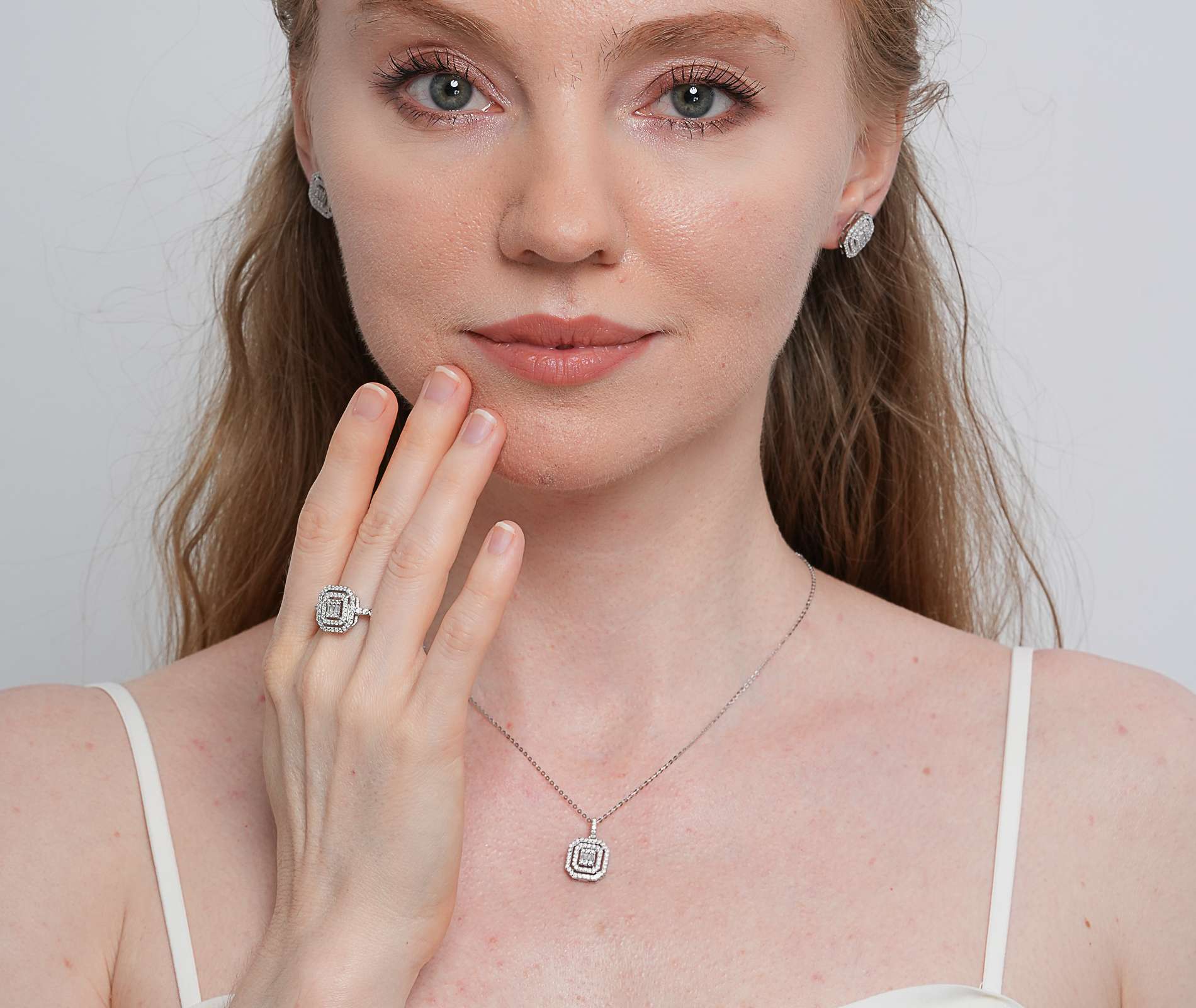 Shining Star Jewelry Sterling Silver Moissanite Engagement Bridal Jewelry Set