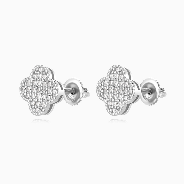 Shining Star Jewelry Platinum Moissanite Four Leaf Clover Shape Stud Earrings
