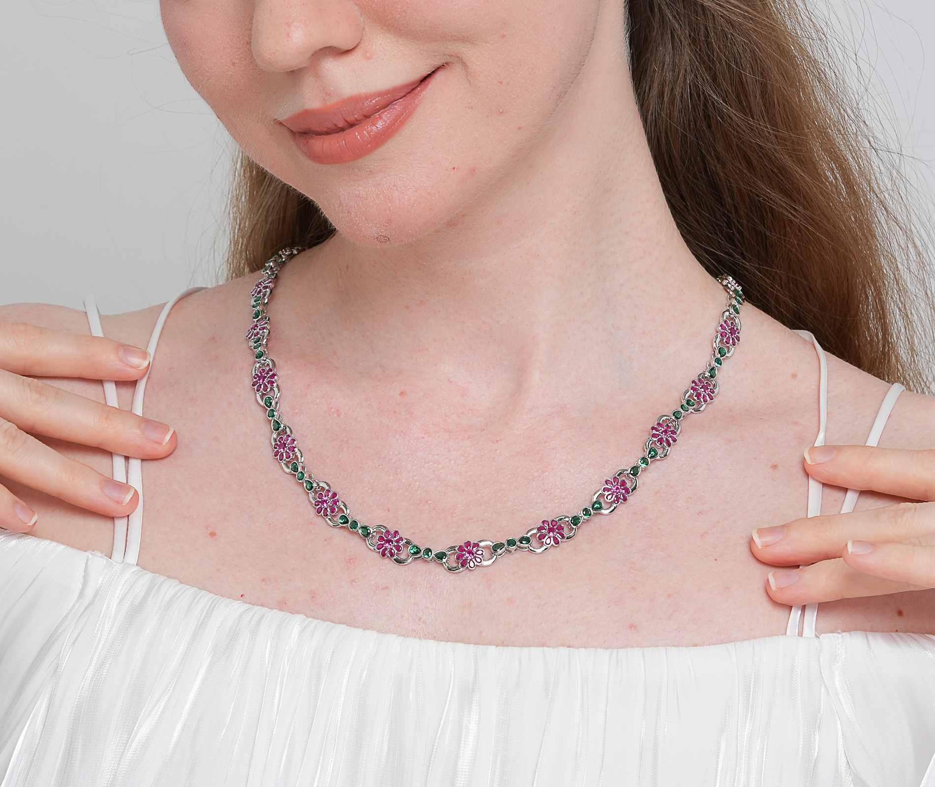 Shining Star Jewelry Hawaiian Holiday Colored Diamond Infinity Flower Necklace