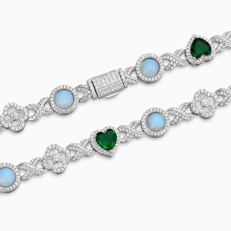 Shining Star Jewelry Luxurious Four Leaf Clover Opal Moissanite Infinity Necklace