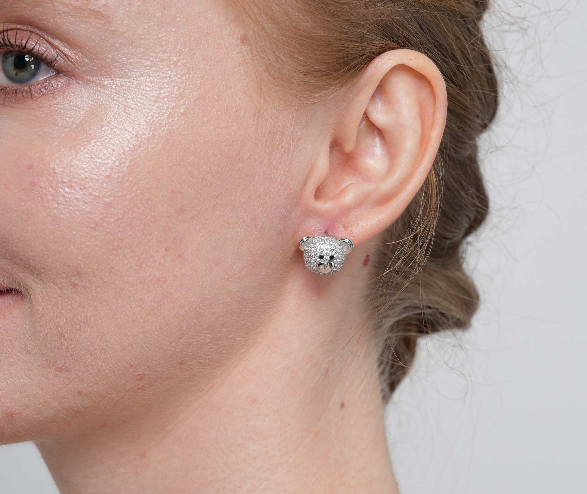 Shining Star Jewelry Girl's Sterling Silver Moissanite Cute Bear Stud Earrings