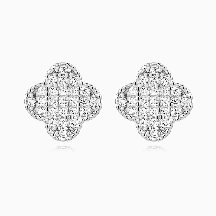Shining Star Jewelry Platinum Moissanite Four Leaf Clover Shape Stud Earrings