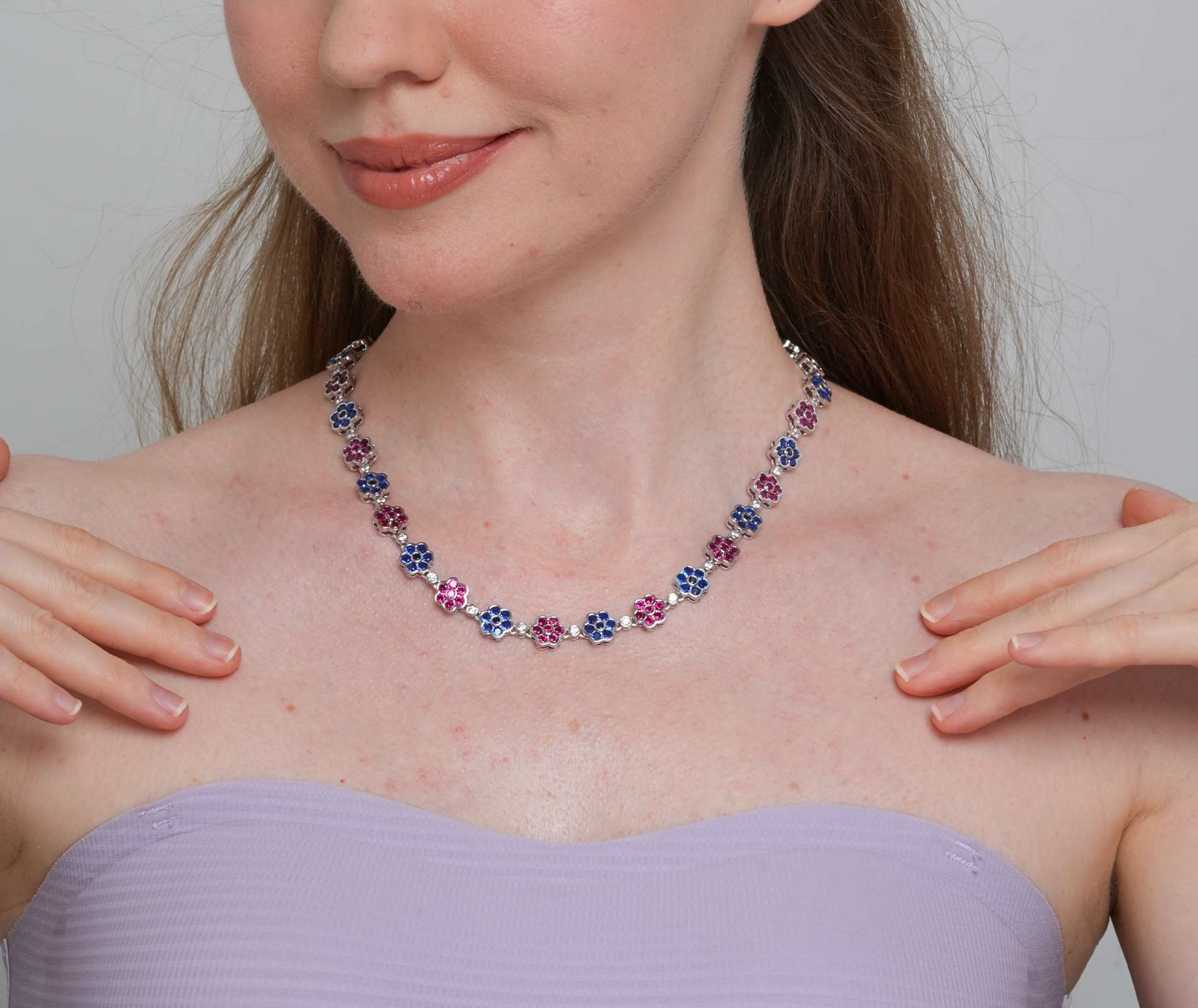 Shining Star Jewelry Iced Out Chain Wholesale Multi Color Flower Tennis Necklace