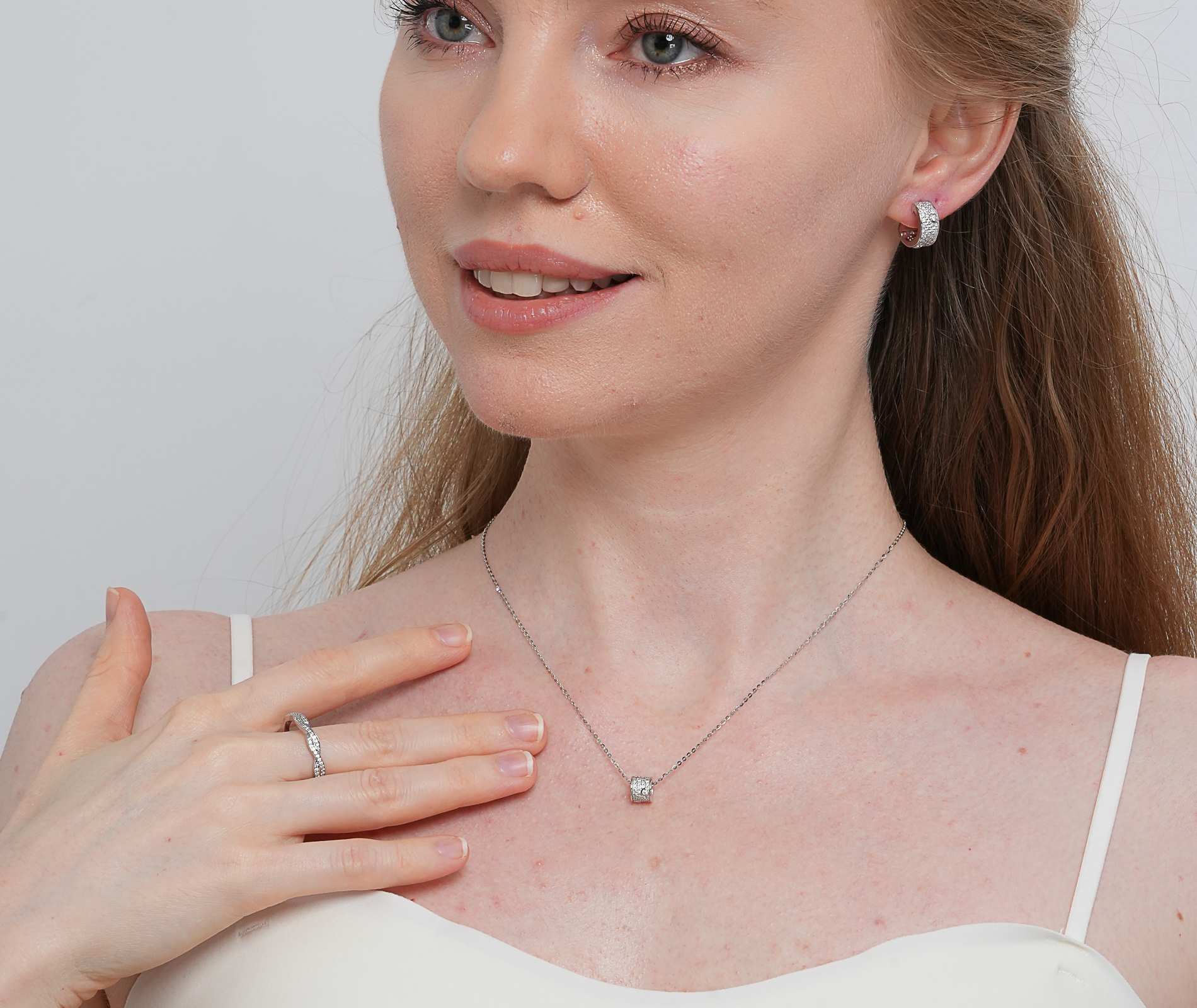 Shining Star Jewelry Trendy Women Zircon 925 Sterling Silver Fashion Jewelry Set