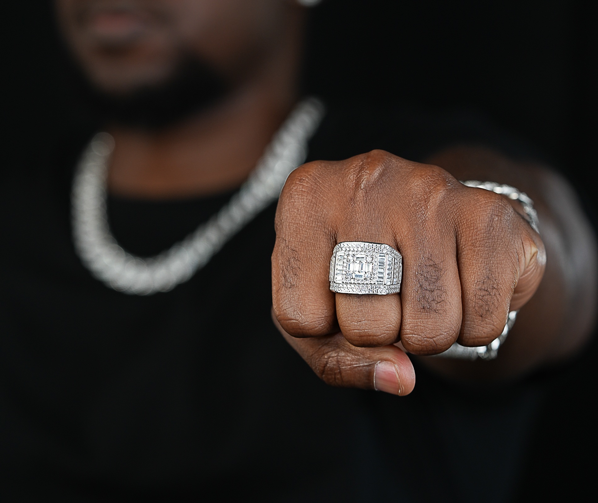 Shining Star Jewelry Luxury Layering Design Moissanite Baguette Round Cut Ring