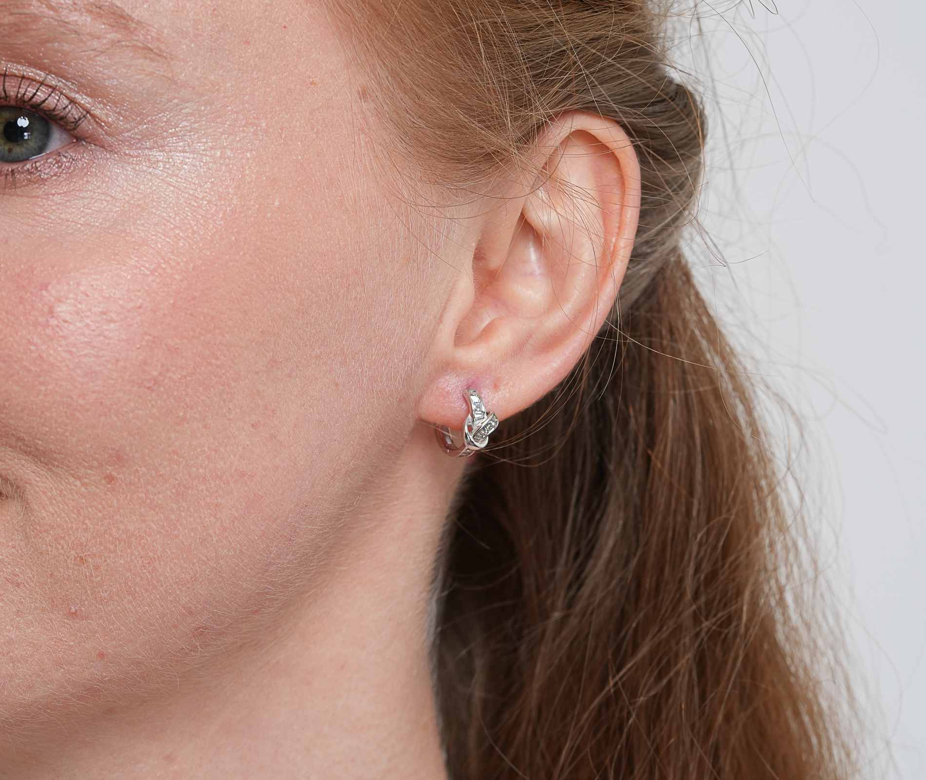 Shining Star Jewelry Fashion Trend 925 Silver Baguette Zircon Huggies Earrings