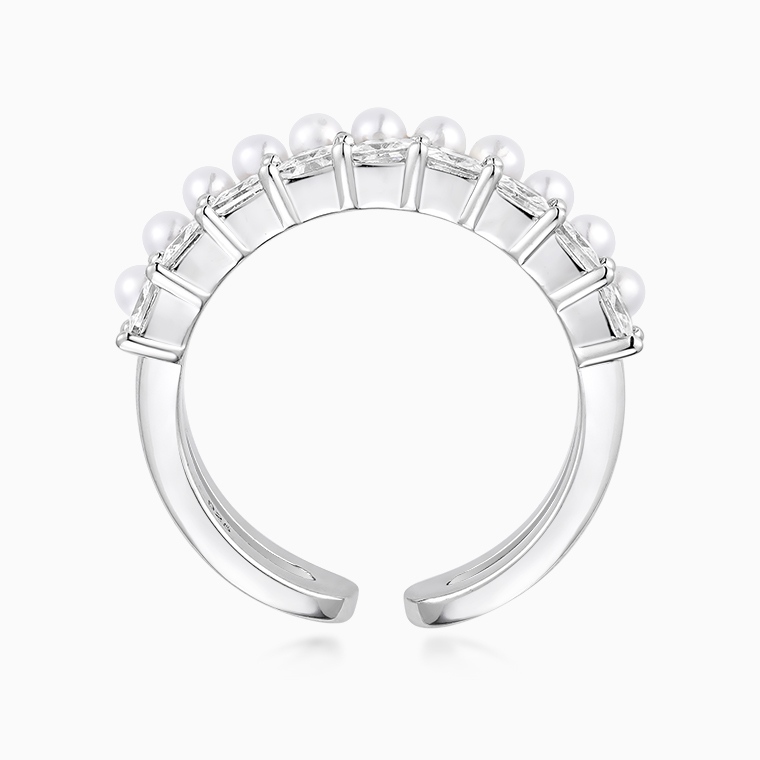 Shining Star Jewelry Luxury Pearl Zircon Princess Cut Sparkling Open Ring Women